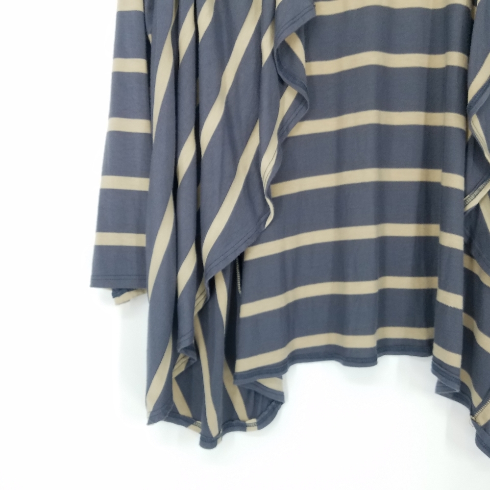 Pleione Blue Asymmetrical Striped Open Cardigan - Picture 3 of 6